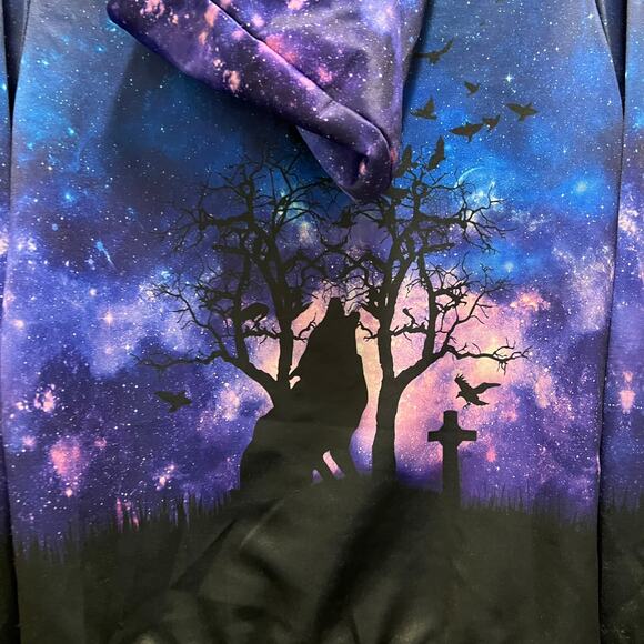 Halloween Spooky Nights Wolf Howling October Blue Hoodie Sweatshirt Sz Medium - Picture 8 of 8